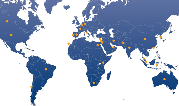 World map showing global network